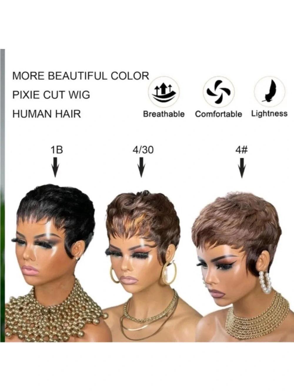 - Pixie Cut Wig Human Hair for Black Women Brown Short Wig New